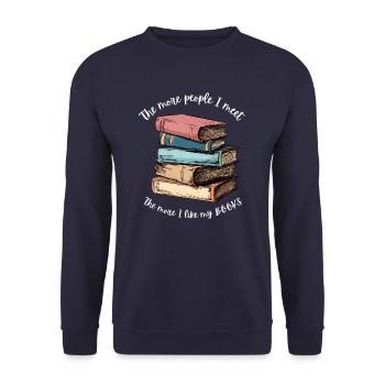 Pile de livres. Vous aimez les livres - Sweat-shirt Unisexe - marine - Devant - Alina (178cm) & Michal (187cm)