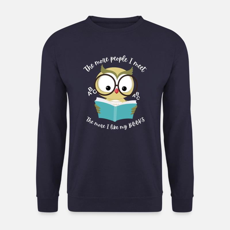 Eule liest ein Buch . Du liebst Bücher - Unisex Pullover - Navy