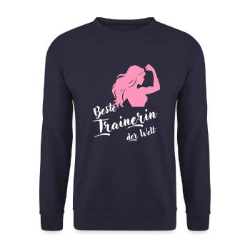 Trainers Gift Best Coach in the World - Unisex Sweatshirt - navy - Front - Alina (178cm) & Michal (187cm)
