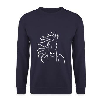 Cheval dans le vent en blanc - Sweat-shirt Unisexe - marine - Devant - Alina (178cm) & Michal (187cm)
