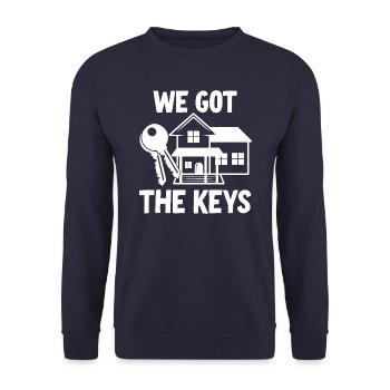 Wir haben die Schlüssel erhalten - Unisex Pullover - Navy - Vorne - Alina (178cm) & Michal (187cm)