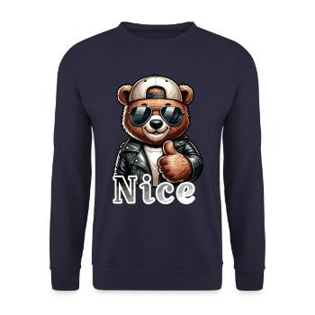 Bär mit Daumen hoch - Unisex Pullover - Navy - Vorne - Alina (178cm) & Michal (187cm)