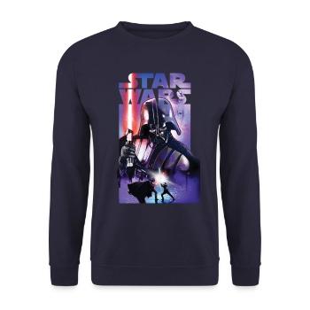 Star Wars Darth Vader Motiv Mit Rotem Lichtschwert - Unisex Pullover - Navy - Vorne - Alina (178cm) & Michal (187cm)
