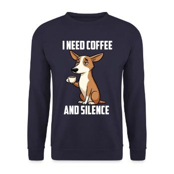 I Need Coffee and Silence Podenco Podencos  - Unisex Pullover - Navy - Vorne - Alina (178cm) & Michal (187cm)