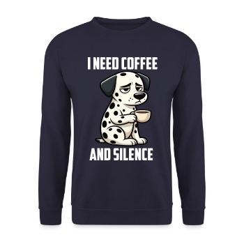 I Need Coffee and Silence Dalmatiner Dalmatinerfan - Unisex Pullover - Navy - Vorne - Alina (178cm) & Michal (187cm)
