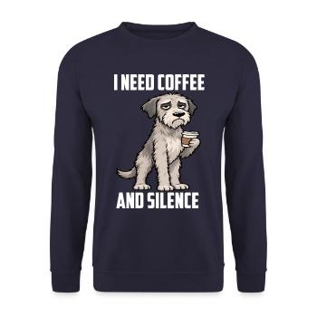 I Need Coffee and Silence Irischer Wolfshund  - Unisex Pullover - Navy - Vorne - Alina (178cm) & Michal (187cm)
