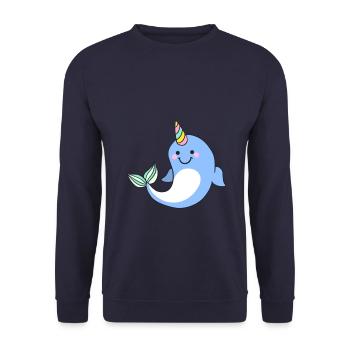 Kawaii narwhal unicorn - Unisex Sweatshirt - navy - Front - Alina (178cm) & Michal (187cm)