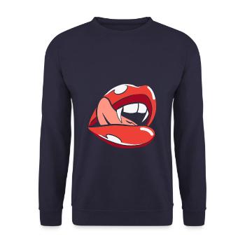 Halloween Bite Lips - Unisex Sweatshirt - navy - Front - Alina (178cm) & Michal (187cm)