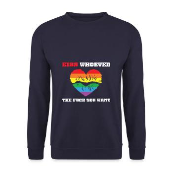 LBGT Flag Gay Pride Kiss whoever you want - Unisex Pullover - Navy - Vorne - Alina (178cm) & Michal (187cm)