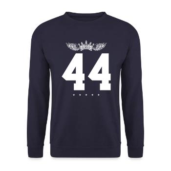 44 Zahl Krone - Unisex Pullover - Navy - Vorne - Alina (178cm) & Michal (187cm)