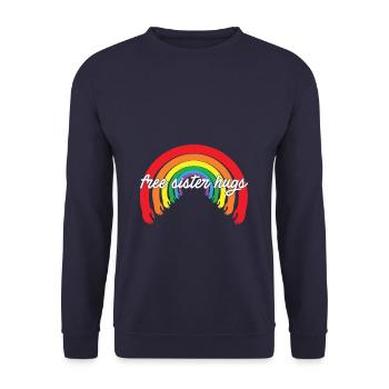 LBGT Flag Gay Pride Human free sister hugs - Unisex Pullover - Navy - Vorne - Alina (178cm) & Michal (187cm)