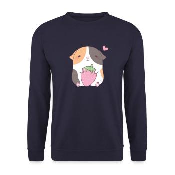 Nettes Meerschweinchen liebt Erdbeere - Unisex Pullover - Navy - Vorne - Alina (178cm) & Michal (187cm)