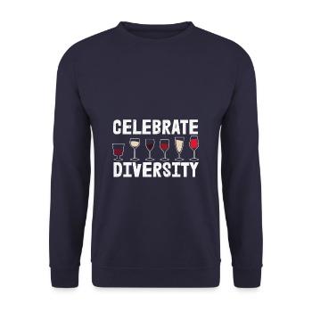 Celebrate Diversity Funny Wine Drinking - Unisex Pullover - Navy - Vorne - Alina (178cm) & Michal (187cm)