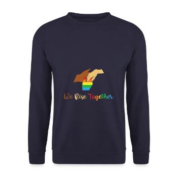 LBGT Flag Gay Pride Human We rise togheter - Unisex Pullover - Navy - Vorne - Alina (178cm) & Michal (187cm)