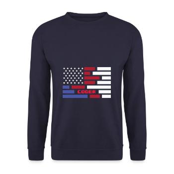 American Flag Coder Coding Computer Nerd - Unisex Pullover - Navy - Vorne - Alina (178cm) & Michal (187cm)