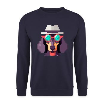 Dackel Hipster Pixel Art Hundeliebhaber - Unisex Pullover - Navy - Vorne - Alina (178cm) & Michal (187cm)