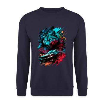 Grand méchant loup et voiture de sport bm - Sweat-shirt Unisexe - marine - Devant - Alina (178cm) & Michal (187cm)