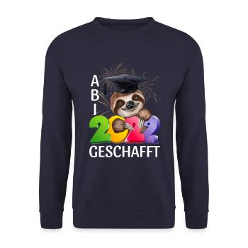 Abi 2022 geschafft Abitur lustiges Faultier - Unisex Pullover - Navy - Vorne - Alina (178cm) & Michal (187cm)