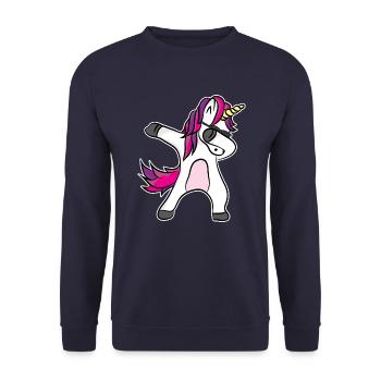 Einhorn Dabbing - Fantastisch Lustiges Design - Unisex Pullover - Navy - Vorne - Alina (178cm) & Michal (187cm)