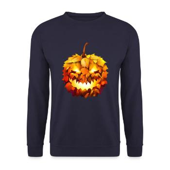 Citrouille d’Halloween brillante dans le feuillage d’automne - Sweat-shirt Unisexe - marine - Devant - Alina (178cm) & Michal (187cm)