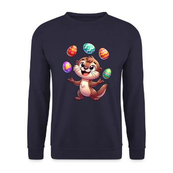 Loutre de Pâques jonglant avec les œufs de Pâques, - Sweat-shirt Unisexe - marine - Devant - Alina (178cm) & Michal (187cm)