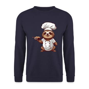Cute Sloth Comic Chef with Chef's Hat Design - Unisex Sweatshirt - navy - Front - Alina (178cm) & Michal (187cm)
