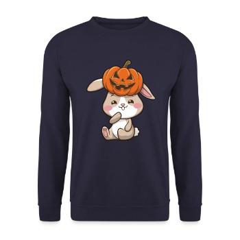 Süßer Halloween Hase Kürbis Cartoon Oktober - Unisex Pullover - Navy - Vorne - Alina (178cm) & Michal (187cm)