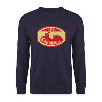 Simsom Schwalbe - VEB DEKORATIEF Vintage Logo DDR - Unisex Pullover - Navy - Vorne - Alina (178cm) & Michal (187cm)