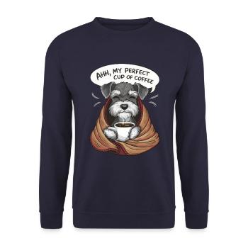 Zwergschnauzer mit Decke und Kaffeetasse - Unisex Pullover - Navy - Vorne - Alina (178cm) & Michal (187cm)