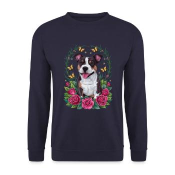 Dessin animé mignon Staffordshire bull terrier avec des roses - Sweat-shirt Unisexe - marine - Devant - Alina (178cm) & Michal (187cm)