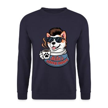 Süßer Cartoon Akita Inu Hund mit Kaffee - Unisex Pullover - Navy - Vorne - Alina (178cm) & Michal (187cm)