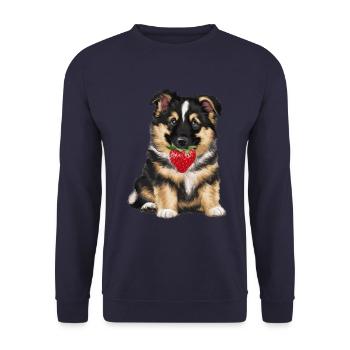 Süßer Belgischer Schäferhund Welpe mit Erdbeere - Unisex Pullover - Navy - Vorne - Alina (178cm) & Michal (187cm)