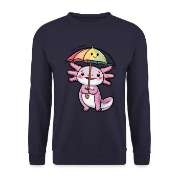 Niedlicher Axolotl mit Regenschirm - Unisex Pullover - Navy - Vorne - Alina (178cm) & Michal (187cm)