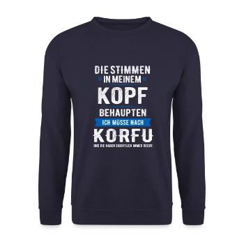 STIMMEN IM KOPF KORFU GRIECHENLAND GESCHENK - Unisex Pullover - Navy - Vorne - Alina (178cm) & Michal (187cm)