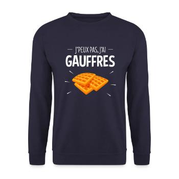 J'PEUX PAS, J'AI GAUFFRES (texte blanc) - Sweat-shirt Unisexe - marine - Devant - Alina (178cm) & Michal (187cm)