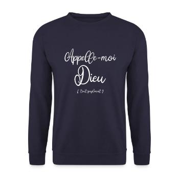 Appelle-moi Dieu Tout simplement (humour) - Sweat-shirt Unisexe - marine - Devant - Alina (178cm) & Michal (187cm)