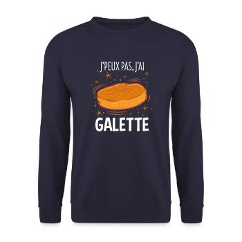 J'PEUX PAS, J'AI GALETTE (Tshirt humour - H/F) - Sweat-shirt Unisexe - marine - Devant - Alina (178cm) & Michal (187cm)