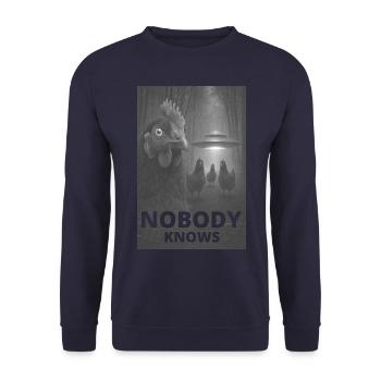 Nobody Knows – Chickens & UFO Design - Unisex Sweatshirt - navy - Front - Alina (178cm) & Michal (187cm)