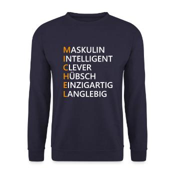 Michel Name Geschenk - Unisex Pullover - Navy - Vorne - Alina (178cm) & Michal (187cm)