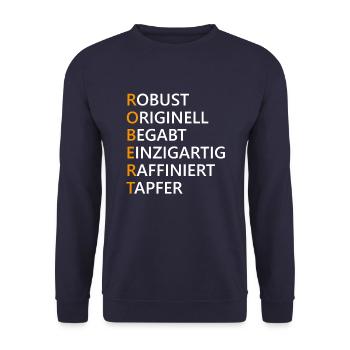 Robert Name Geschenk - Unisex Pullover - Navy - Vorne - Alina (178cm) & Michal (187cm)
