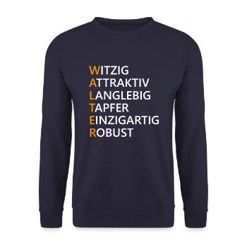 Walter Name Geschenk - Unisex Pullover - Navy - Vorne - Alina (178cm) & Michal (187cm)