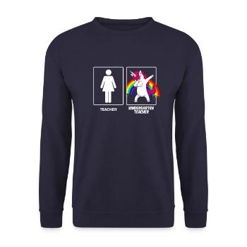 Teacher / Kindergarten Teacher Erzieherin Einhorn - Unisex Sweatshirt - navy - Front - Alina (178cm) & Michal (187cm)