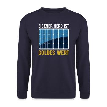 Eigener Herd ist Goldes Wert - Photovoltaik Sonne - Unisex Pullover - Navy - Vorne - Alina (178cm) & Michal (187cm)