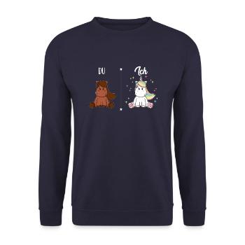 Du Pferd Ich Einhorn Lustiger Vergleich Humor kind - Unisex Pullover - Navy - Vorne - Alina (178cm) & Michal (187cm)