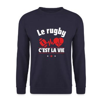 Le rugby c est la vie,Rugby,Rugbywoman,Rugbyman - Sweat-shirt Unisexe - marine - Devant - Alina (178cm) & Michal (187cm)