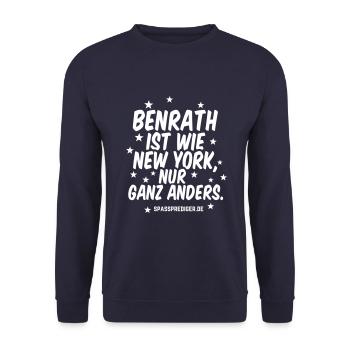 Benrath T-Shirt Spruch Ist wie New York - Unisex Pullover - Navy - Vorne - Alina (178cm) & Michal (187cm)