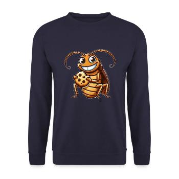 Lustige Kakerlake mit Keks Cartoon Nachtisch - Unisex Pullover - Navy - Vorne - Alina (178cm) & Michal (187cm)