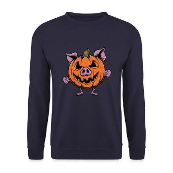 Drôle de cochon citrouille dessin animé d’Halloween - Sweat-shirt Unisexe - marine - Devant - Alina (178cm) & Michal (187cm)