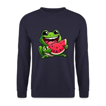 Funny Frog Watermelon Summer Fruit Design - Unisex Sweatshirt - navy - Front - Alina (178cm) & Michal (187cm)