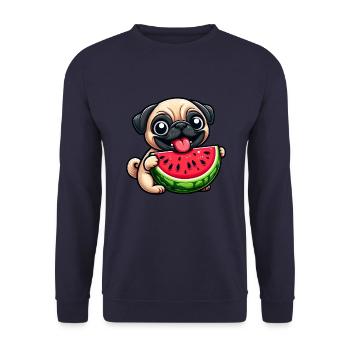Sweet Pug Watermelon Summer Fruit Happy - Unisex Sweatshirt - navy - Front - Alina (178cm) & Michal (187cm)